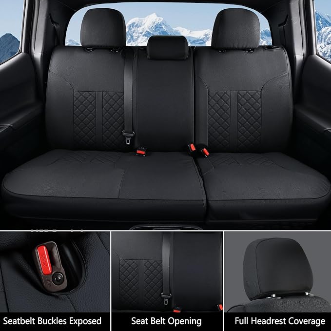 Truckiipa Tacoma Truck Seat Covers Full Set Leather Waterproof Seat Covers Fit for 2005-2015 Toyota Tacoma Double Crew Cab, Full Set, Black - Image 3