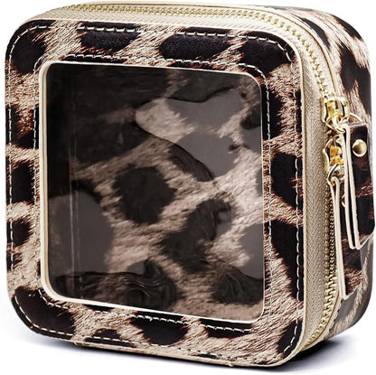 Small Makeup Bag for Purse Accessories Women Clear Cosmetic Mini Pouch Car Essentials Bag Leopard Print Clear Leather Make Up Travel Bag Organizer with Zipper Cute Compact Cheetah Little Toiletry Bag - Image 9