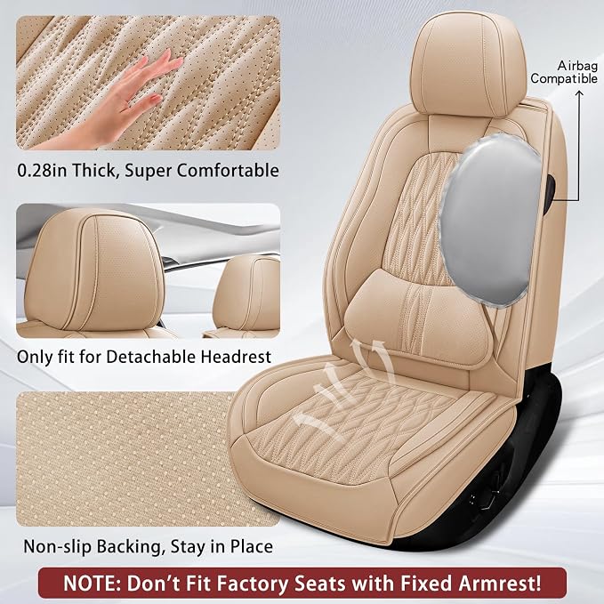 WELLDO Car Seat Covers, 2 Seats,Beige | Waterproof, Scratch-Resistant, Breathable & Easy to Clean, Universal Fit for SUV Sedan Truck, Full Set - Image 2