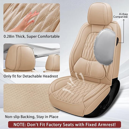 WELLDO Car Seat Covers, 2 Seats,Beige | Waterproof, Scratch-Resistant, Breathable & Easy to Clean, Universal Fit for SUV Sedan Truck, Full Set - Image 2