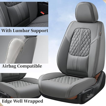 Coverado Car Seat Covers Full Set, Automotive Front and Rear Seat Covers with Backrest, Nappa Leather Car Seat Protectors Waterproof, Universal for Most Vehicles,Gray - Image 3