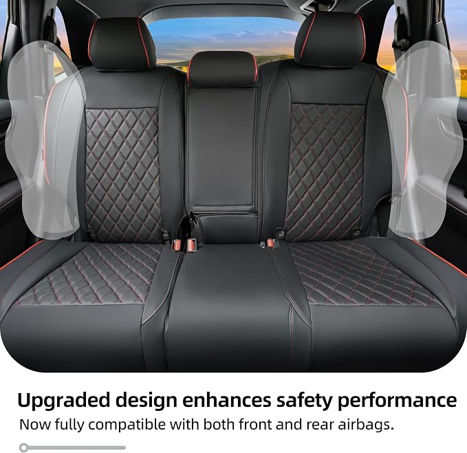 Lolcar CRV Seat Covers Custom Fit for Honda CRV 2023 2024 2025 2026 Leather Car Seat Cover Full Set for Trucks SUV,Waterproof Car Seat Cushion,Faux Leather (Black Red Grid) - Image 4
