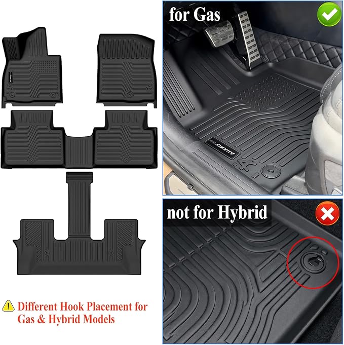 AUXKO Floor Mats for Kia Telluride 2027 7&8 Seater Gas Not for Hybrid | High Wall,All-Weather,All Season,Odorless,Anti Slip,Rain&Salt Resistant,TPE Material,Black,Accessories,Pet Friendly - Image 2