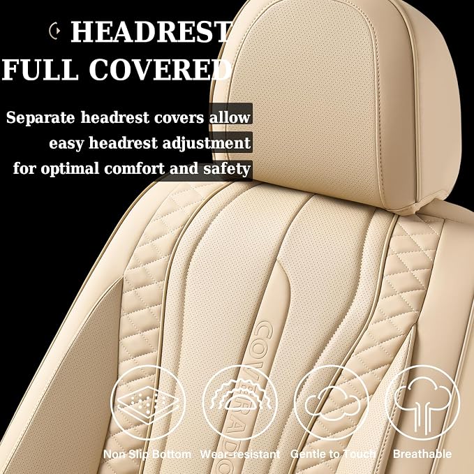 Coverado Car Seat Covers for Front Seat, Leather Seat Covers for Cars, Front Seat Covers, Waterproof Car Seat Protectors Car Seat Cushions Universal for Most Vehicles, Beige - Image 4
