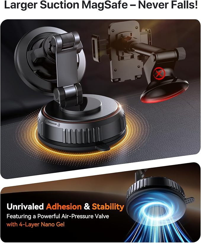 Miracase for MagSafe Car Mount[3600gf Strong Magnet & 89+LBS Suction Base]Vacuum Magnetic Phone Holders for Your Car, 360° Adjustable Dashboard & Windshield Mount with Dash Accents for All Smartphones - Image 2