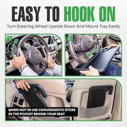 lebogner Steering Wheel Tray, Car Tray for Eating, Hook On Steering Wheel Desk for Food, Laptop and Car Accessories, Car Road Trip Must Haves Gadgets Car Table (Light Pink, with Tablet Slot) - Image 4