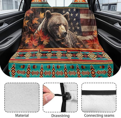 Aztec Bear American Flag Maple Leaves Pattern Bench Seat Cover for SUV Waterproof Car Seat Cover Non-Slip Dog Car Seat Cover for Back Seat Heavy Duty Backseat Protector for SUV Sedan Truck - Image 6