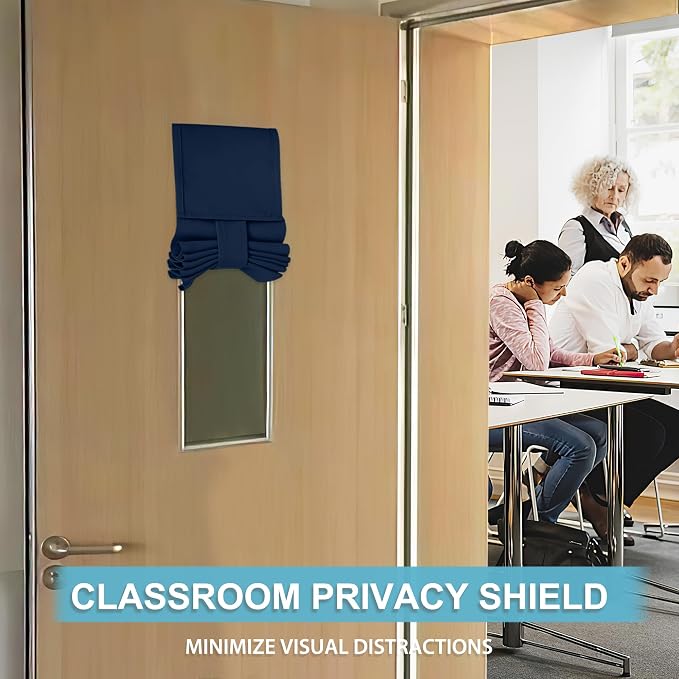 RYB HOME Classroom Door Window Cover, Blackout Door Curtain No Drill | Emergency Lockdown Shade for School Door Window, Room Darkening Block Views, Office Door Curtain, W8 x L36, Navy, 1 Panel - Image 3