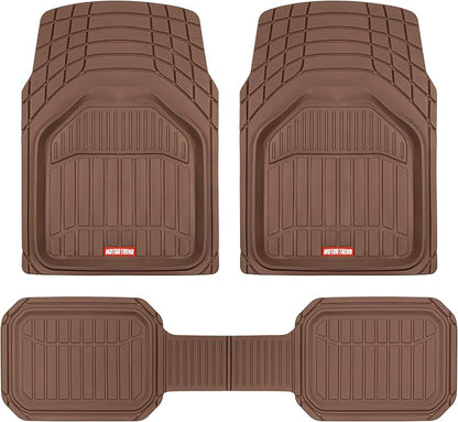 Motor Trend 943-BW FlexTough Defender Car Floor Mats -Next Generation Deep Dish Heavy Duty Contour Liners for Car SUV Truck & Van-All Weather Protection, Trim to Fit Most Vehicles (Brown) by MotorTrend