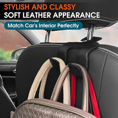 Car Headrest Hooks for Purses and Bags, Upgraded 2 in 1 Cars Back Seat Head Rest Hanger Vehicle Leather Organizer Storage Holder Hook Matching Cars Interior, 1-Pack, Brown - Image 3