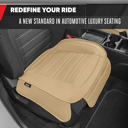 Motor Trend Seat Covers for Cars Trucks SUV, Faux Leather Beige Padded Seat Covers with Storage Pockets, Premium Interior Car Seat Cover, 2 x Front Seat Covers - Image 3