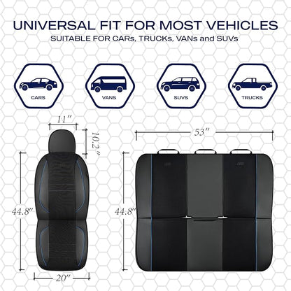 Skechers Air-Cooled Memory Foam Seat Covers,Mesh Thick Car Seat Covers,Piping Leather Car Seat Cover,Airbag Compatible,Automotive Comfort for Most Cars, Vans, Trucks, SUV(Blue,Full Set) - Image 6