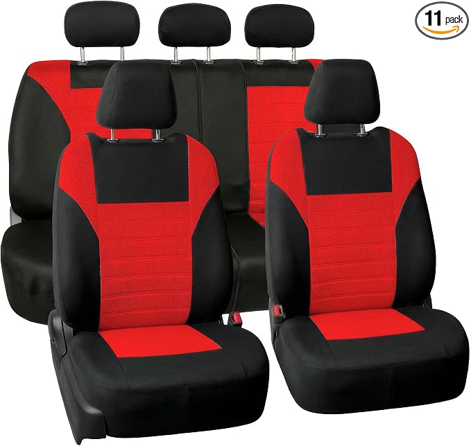 FH Group Automotive Car Seat Covers Full Set Premium 3D Air Mesh Front Seat Covers, Airbag Compatible & Split Bench Cover Universal Fit Interior Accessories for Cars Trucks and SUVs - Red by FHGroup