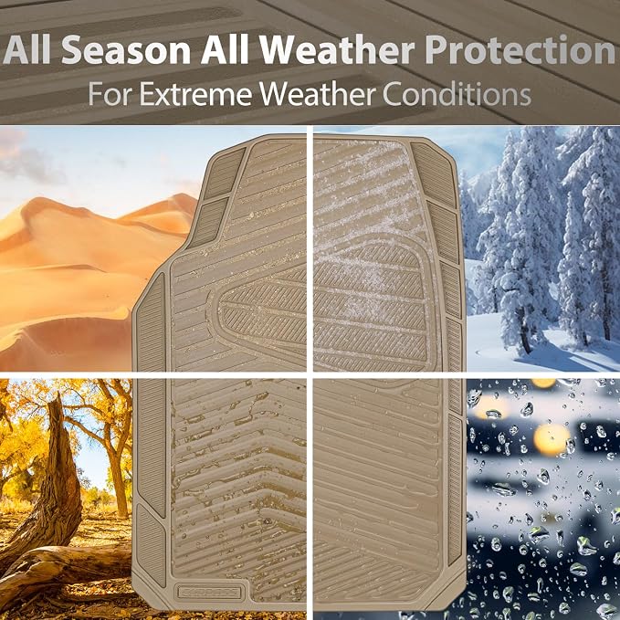 CAR PASS Rubber Car Mats, Waterproof Car Floor Mats All Weather Car Mat Full Set 3 Piece, Tan Automotive Floor Mat Trim to Fit for Cars Sedan SUVs Trucks, Anti-Slip Easy Clean, All Beige - Image 5