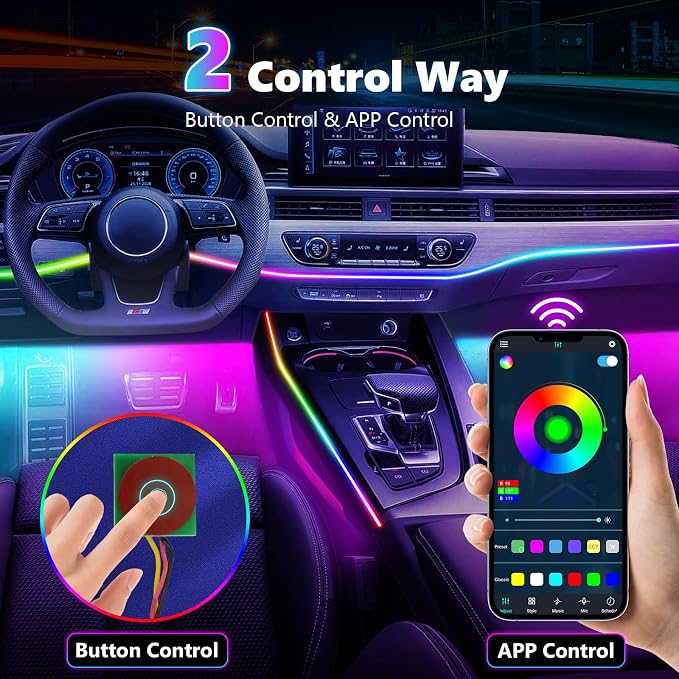Acrylic Interior Car LED Strip Light, Car Neon Light with APP Control,16 Million Dreamcolor Sound Activated Car Accessories Car Ambient Light Kit with RGB 18 in 1 and 213 Modes 175 inches 593 LED - Image 3