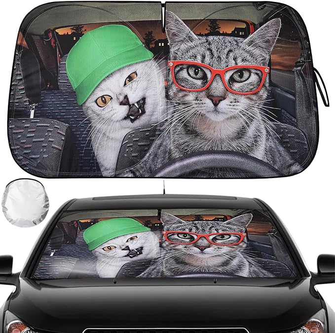 Car Windshield Sun Shade UV Reflector Foldable Front Window SUV | Blocks 98% UV Rays,Keep Interior Cool,Universal Fits Hatchback,Truck,MPV,Storage bag,57"L x 31.5"W,Car Summer Accessories by Pleneal