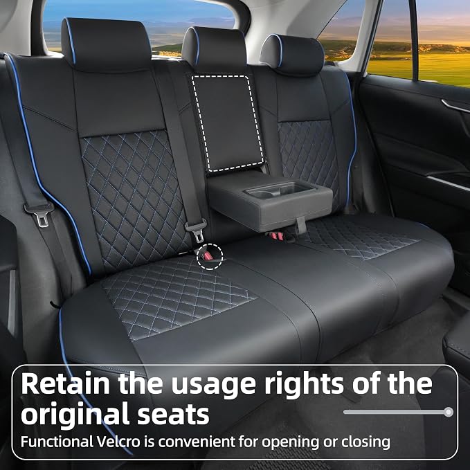 Lolcar RAV4 Seat Covers Custom Fit for Toyota RAV4 2019 2020 2021 2022 2023 2024 2025 LE,XLE,XLE Premium,Limited,Airbag Compatible,Seat Cover Full Set for SUV, Leather（ Black with Blue Trim） - Image 4