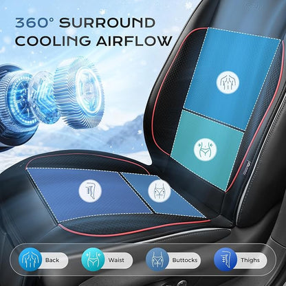 Coverado Cooling Car Seat Cushion with Dual Turbo Fans, Ventilated Seat Cover with 3-Speed Adjustable Airflow, Breathable Gray Universal Seat Pad for Cars, SUVs, Trucks and Vans，Red Line - Image 5