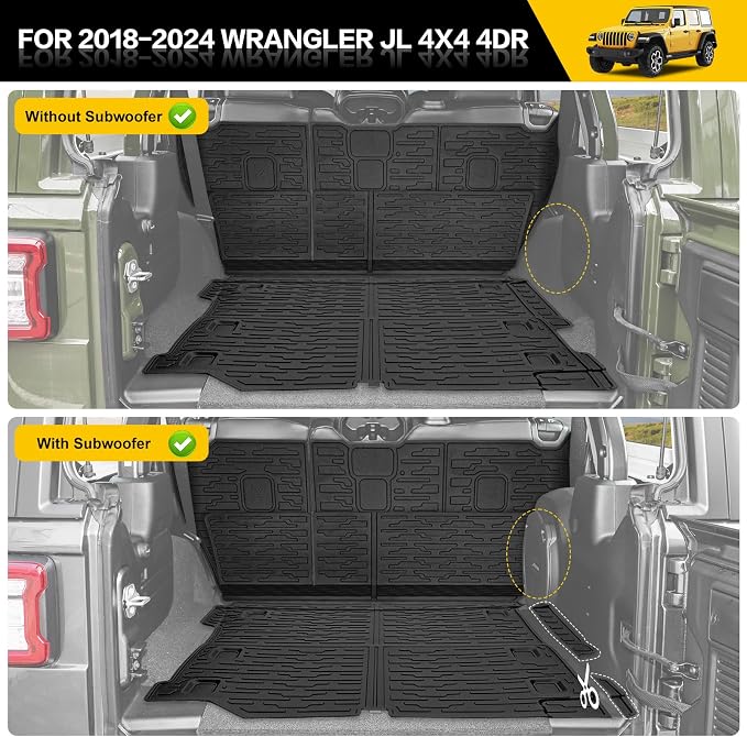 Cargo Mats for 2018-2026 Jeep Wrangler JL Unlimited 4X4 Trunk Mat with Backrest Liner, All Weather TPE Protector Rear Back Seat Mats for 18-26 Wrangler JL 4X4 4 Door Accessories - Image 2