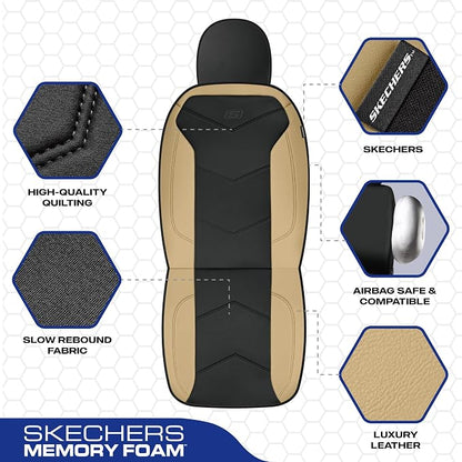 Skechers Memory Foam Seat Covers,Leather Car Seat Covers, Ultimate Comfort & Support Seat CoversFull Sets,Airbag Compatible, Automotive Universal Fit Most for SUVs, Vans, Sedans, Cars, Trucks,Beige - Image 3