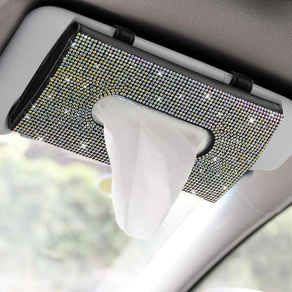 Bling Car Sun Visor Tissue Box Holder, Visor Accessories, Rhinestone PU Leather Crystal Sparkling Napkin Holder, Auto Sun Visor Paper Towel Cover Case Accessories for Most Cars (Colorful) by Unknown