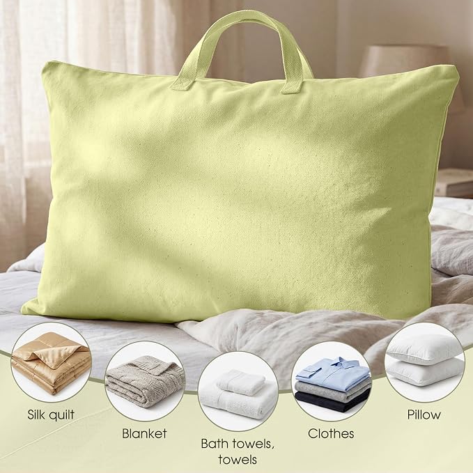 2 Pack Travel Pillow and Blanket Bags, 100% Cotton Canvas Pillow Storage Bag with Handles, Heavy Duty Breathable Organizer for Bedding Linens, Pillow Bag for Traveling(2,Olive Green,20"x30") - Image 6