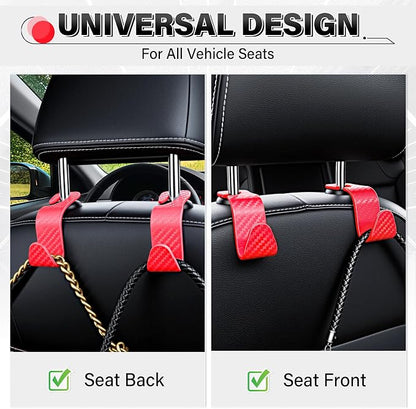 SINGARO Universal 4 Pack Car Seat Headrest Purse Hook, Carbon Fiber Back Seat Hook Storage Organizer Hanger for Purse Handbag Coat, Car Interior Accessories(Red) - Image 4