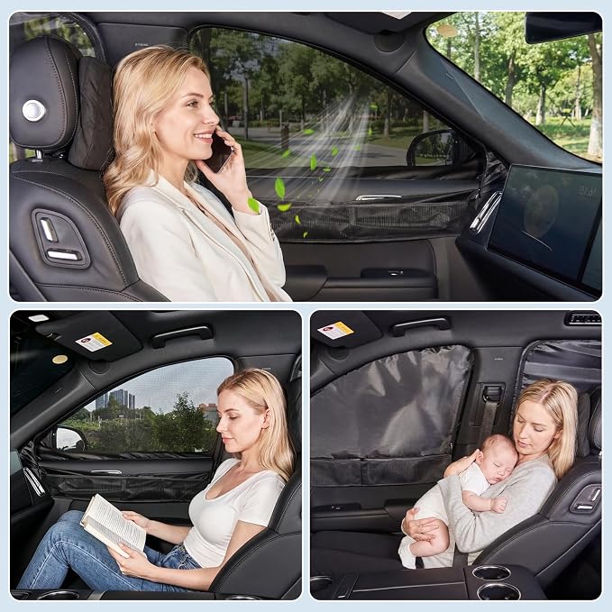 Car Window Screen Sun Shades Compatible with Jeep Grand Cherokee 2010-2021 | 2-in-1 Car Window Screen & Sun Shades Cover, Breathable Mesh Sunshades Privacy & Heat Protector for Camping, Sleeping & Rest - Image 4