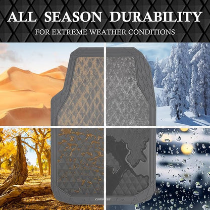 CAR PASS Gray Rubber Car Floor Mats & Cargo Liners, Durable Anti-Slip 3D Rhombus Waterproof Automotive Pad Trim Fit Liner All-Weather Trunk Mats Full Set Universal Fit Auto Van Sedan SUV Truck Gray - Image 5
