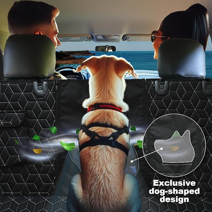 Meginc Dog Car Seat Cover for Back Seat, 54" Waterproof Dog Car Hammock with Mesh Window and Side Flaps, 600D Oxford Fabric Pet Seat Protector for Cars, SUVs & Mid-Size Trucks, Black - Image 5