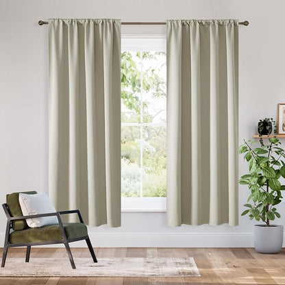 RYB HOME Bedroom Blackout Curtains 63 inches Long, 100% Blackout | Thermal Insulated, Noise Reducing, Curtains for Living Room Nursury, For Sleep, W42 x L63, Biscotti Beige by RYBHOME