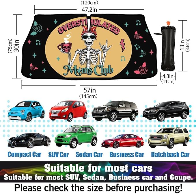 Socira Moms Funny Club Skull Car Windshield Sunshade Mother Umbrella Visor | Foldable Umbrella Cool Sun Shade Cover Sunshade Front Window Cover Car Accessories Mother's Birthday Gifts (57" X 30") - Image 3
