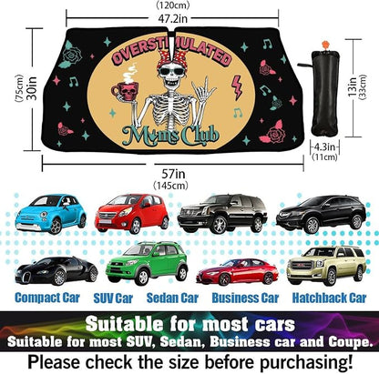Socira Moms Funny Club Skull Car Windshield Sunshade Mother Umbrella Visor | Foldable Umbrella Cool Sun Shade Cover Sunshade Front Window Cover Car Accessories Mother's Birthday Gifts (57" X 30") - Image 3