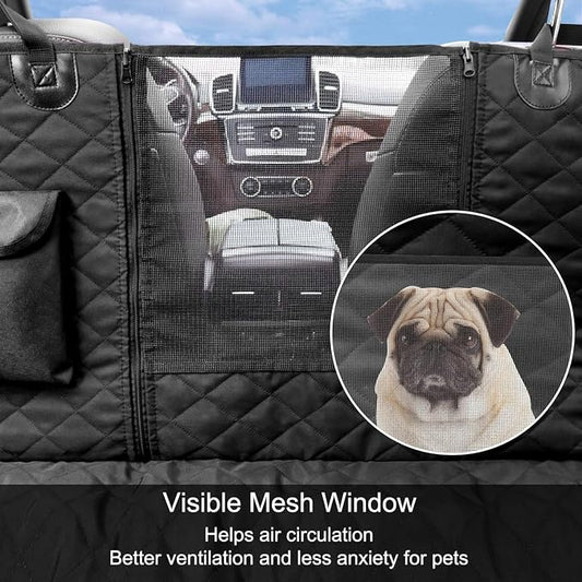Dog Car Seat Cover, Waterproof Nonslip Pet Seat Cover for Back Seat with Storage Pockets Mesh Visual Window, Scratch Proof Pet Dog Seat Cover Hammock for Cars Trucks and SUVs, XL-Black - Image 2