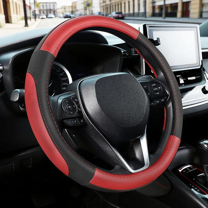 SEG Direct Steering Wheel Cover 14.5-15 inch Car Auto Interior Accessories | Universal Medium Standard Size 37-39cm for Car Truck SUV, Microfiber Leather, Anti-Slip Comfortable Grip, Black and Red - Image 7