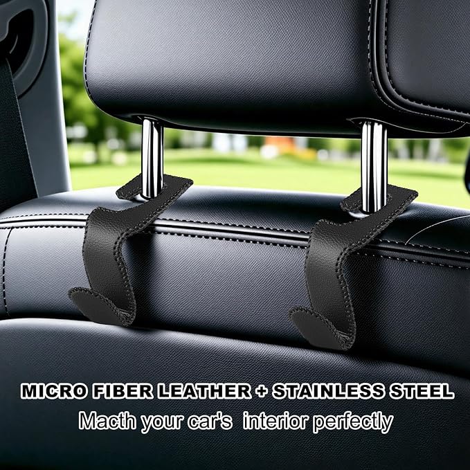 Headrest Hooks for Car, 2 Pack Back Seat Purse Hook Leather Hanger Holder Hook for Hanging Purses and Bags and Coats Black - Image 6