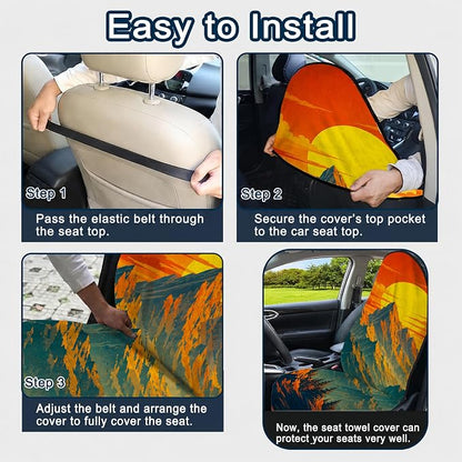 Car Seat Towel Cover for Front Seats, 1Pc Sweat Absorbent Car Seat Protector with Non-Slip Backing, Waterproof Towel Car Seat Covers for Runners, Gym, Swimming, Beach, Pets, Mountain Sunset - Image 9