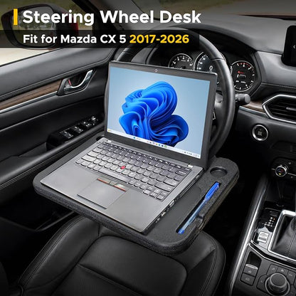 EcoNour 2-in-1 Steering Wheel Desk for Mazda CX5 2017-2025 2026 | Car Tray Table | Laptop Car Mount with Pen Holder Food Tray for Eating with Drinks Holder Multipurpose Travel Car Accessories - Image 2