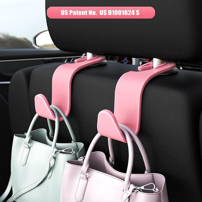 Amooca Car Seat Headrest Hooks 4-Pack Storage Organizer Holds 55 lbs | Universal Fit Most Car/SUV/Truck, Anti-drop, Hanger for Backpack Umbrella Water Bottle Coat Purses Handbags Groceries, Pink - Image 2