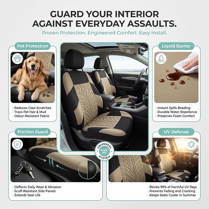 FH Group Front Set Travel Master Car Seat Covers - Covers for Low Back Car Seats with Removable Headrest, Universal Fit, Automotive Seat Cover, Airbag Compatible Car Seat Cover for SUV, Sedan Beige - Image 6