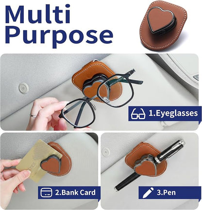 Sunglass Holder for Car, Heart Shape Leather Car Visor Sunglasses Holder, Universal Car Interior Visor Accessories - Image 5