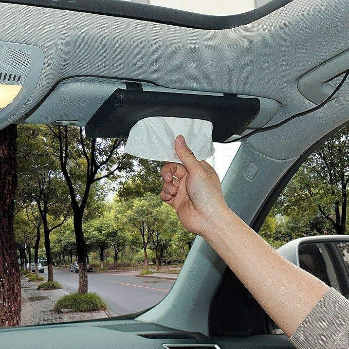 Car Tissue Holder for Sun Visor, PU Leather Napkin Case Box Black | Car accessories keep interior tidy, travel-friendly, installs on car visors fast, quick reload, fits sedans trucks SUVs - Image 2