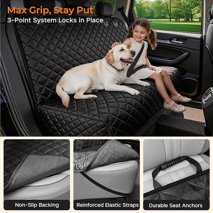 URPOWER Dog Car Seat Cover for Back Seat, Waterproof Car Seat Protector | Non-Slip, Scratch-Resistant, Machine-Washable 600D Oxford Fabric Rear Bench Seat Cover for Midsize Cars and Midsize SUVs - Image 4