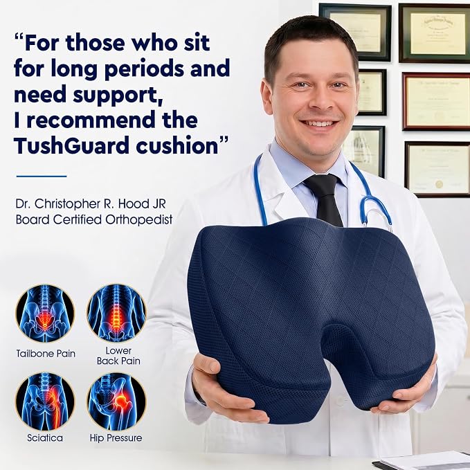 Seat Cushion, Memory Foam Office Chair Cushion - Blue, XXX-Large | for Car Seat, Airplane, Desk Chair - Sciatica & Hip & Coccyx Pain Relief Cushion for Long Sitting Office Workers, Car Drivers - Image 5