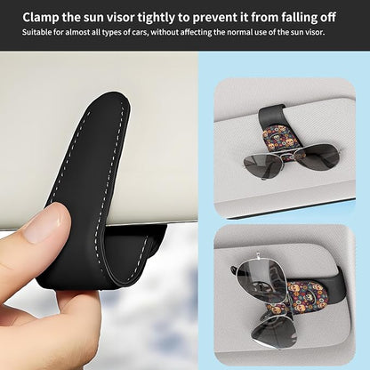 Sunglasses Holder for Car Visor, PU Leather Glasses Clip Organizer, Cute Magnetic Eyeglass Holder for Vehicle Sun Visor, Car Interior Accessory for Women & Men Sugar Skull Floral - Image 5