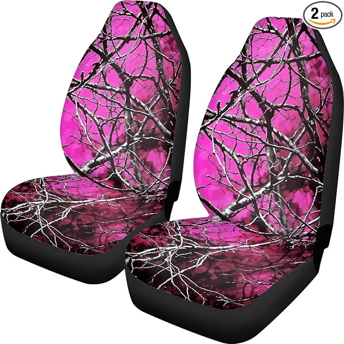 Red Hunter Camo Print Car Seat Cover Front Bottom Seat Cushion Cover, Branch Camoflage Pink Front Seat Covers fits Most Cars, SUVs, and Trucks, Washable and Easy to Install by Brosoneto