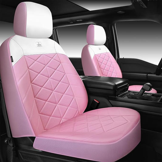 CAR PASS Memory Foam Leather Front Seat Covers, Waterproof Nappa Leather Seat Covers Front Seats Universal Fit for Cars,SUV,Truck Seat Covers Thick 3D Foam Comfortable, Airbag Compatible Pink White by CARPASS