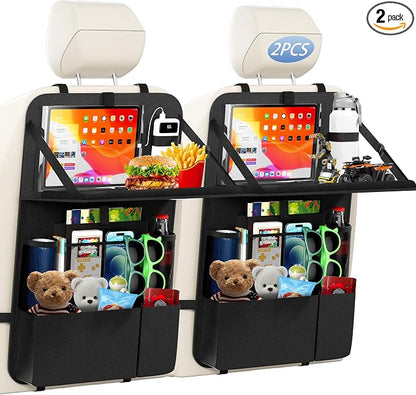 KaiCross Car Backseat Organizer with Table Holder,10 Storage Pockets Backseat Car Organizer and Storage with 600D Oxford Cloth,Travel Essentials,Kick Mats Back Seat Protector-2 Pack by KaiCross