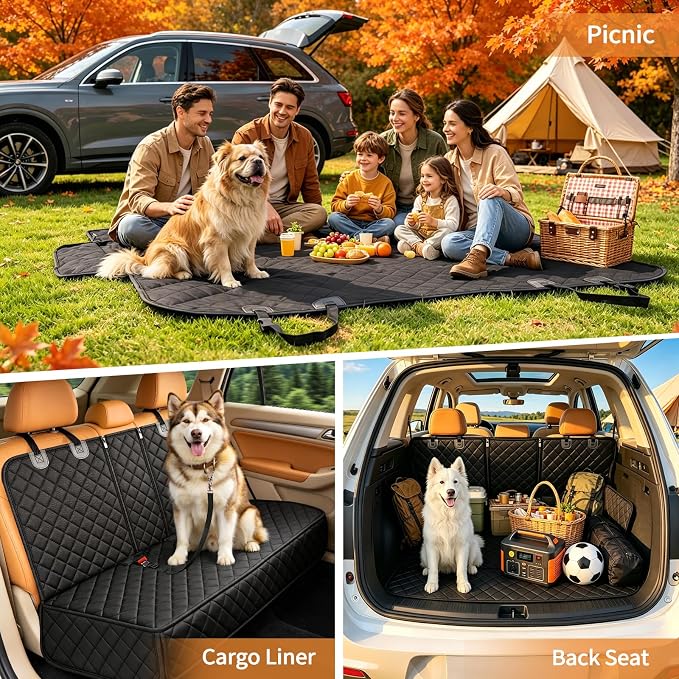 Yuntec Pet Car Seat Cover Back Seat Cover for Dogs (57" Width) - Black | Waterproof Dog Car Seat Protector Scratchproof Durable Rear Seat Cover fits Middle Armrest for Cars Suvs Truck - Image 8