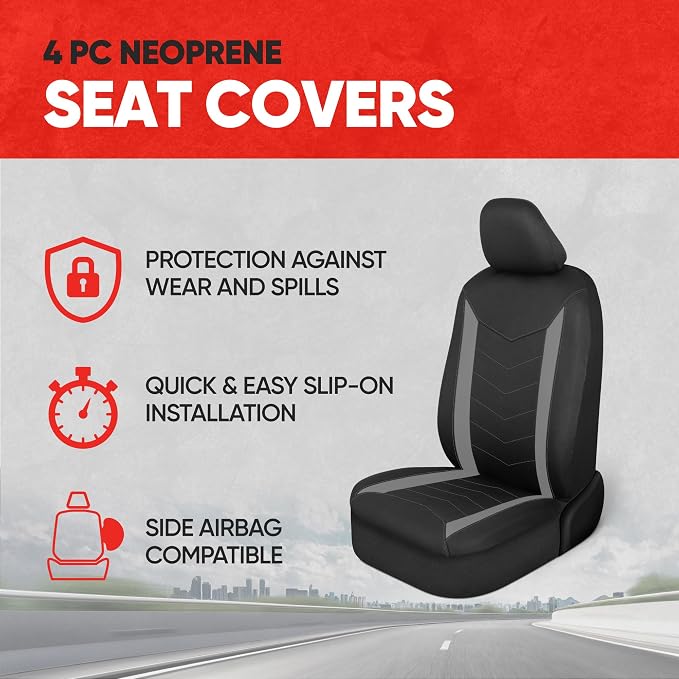 Motor Trend SpillGuard 2 Gray Seat Covers for Cars & Seat Covers for Trucks - Neoprene Lining Waterproof Car Seat Covers Front Seats Only - SUV Seat Covers Protector - Forros para Asientos de Carro - Image 2